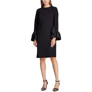 Lauren Ralph Lauren 4 New Shift Dress Black Long Bell Sleeve Ruffle Cuffs Modest